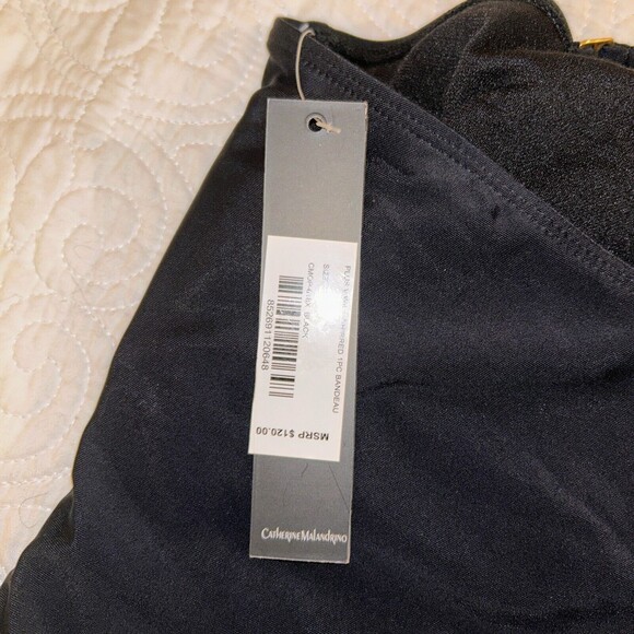 NWT Catherine Malandrino V Wire Shirred Black 1 Piece Bandeau Swimsuit Plus S 1X - Picture 9 of 12